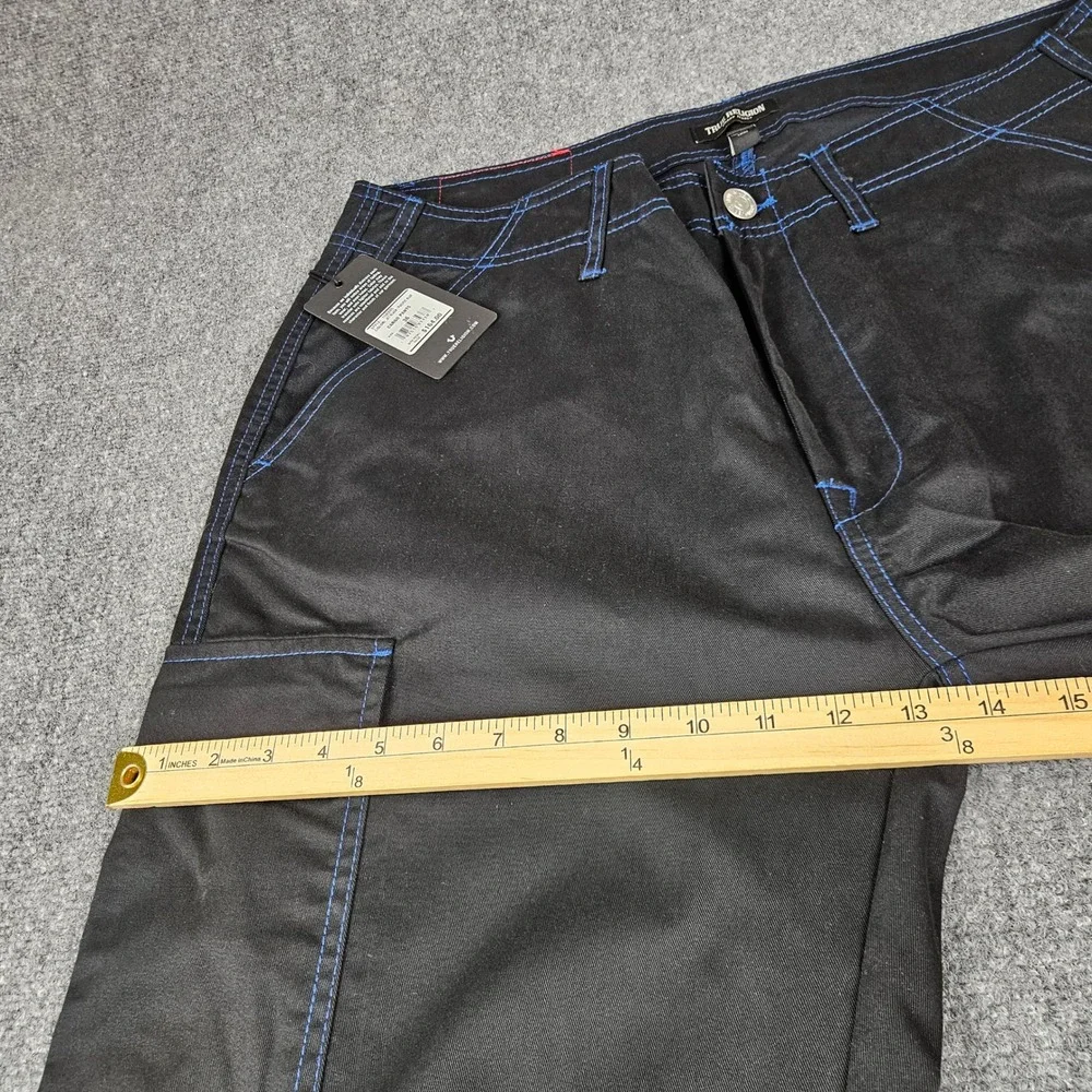 True Religion Mens Jet Black Blue Contrast Stitch Cargo Pants 108335 Size 36 NWT